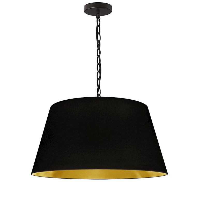 Dainolite Brynn 20in 1-Light Pendant | Transitional Black Metal and Gold Fabric Drum Shade | Kitchen Island | 20 x 20 x 10 in | Model BRY-M-BK-698