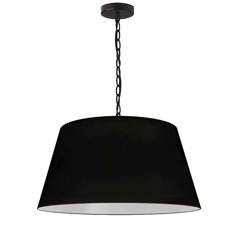 Dainolite Brynn 20in 1-Light Pendant | Transitional Black Metal and Silver Fabric Drum Shade | Kitchen Island & Dining Room | 20 x 20 | Model BRY-M-BK-797