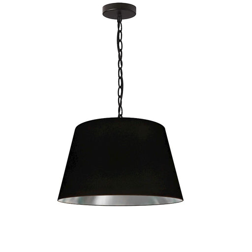 Dainolite Brynn 14in 1-Light Pendant | Transitional Black Metal and Silver Fabric | Dining Room & Kitchen Island | 14 x 14 x 7 in | Model BRY-S-BK-697
