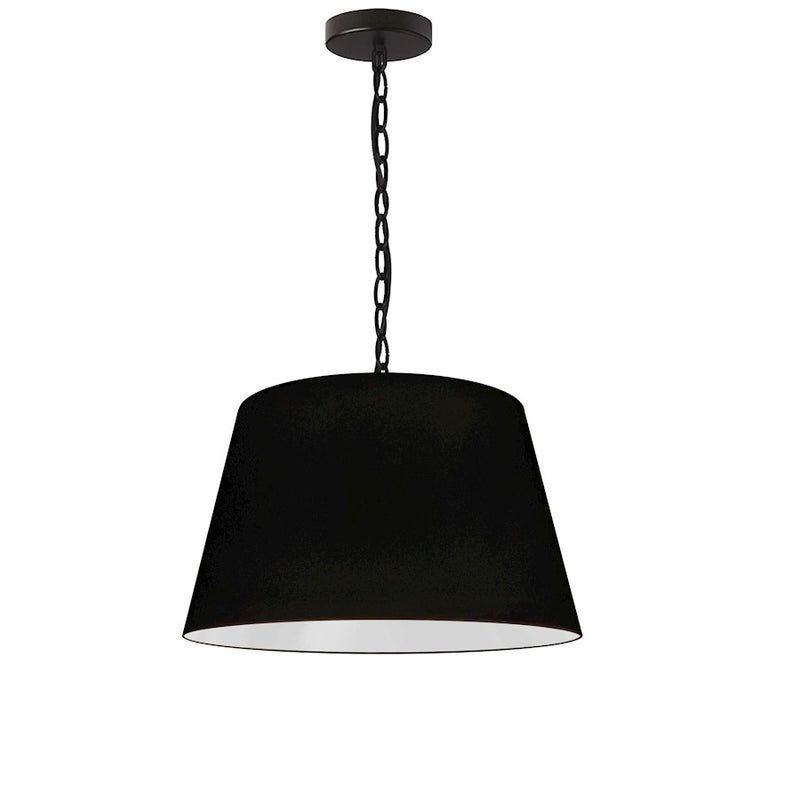Dainolite Brynn 14in 1-Light Pendant | Transitional Black Metal and Silver Fabric Drum Shade | Kitchen Island & Dining Room | 14 x 14 | Model BRY-S-BK-797