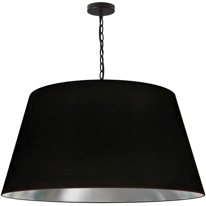 Dainolite Brynn 32in 1-Light Pendant | Transitional Black Metal and Silver Fabric Drum Shade | Kitchen Island & Dining Room | 32 x | Model BRY-XL-BK-697