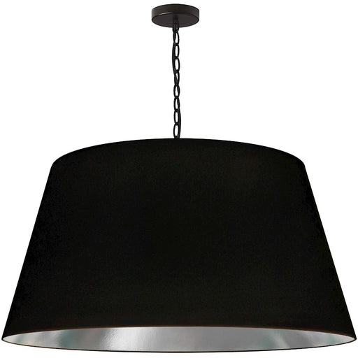 Dainolite Brynn 32in 1-Light Pendant | Transitional Black Metal and Silver Fabric Drum Shade | Kitchen Island & Dining Room | 32 x | Model BRY-XL-BK-697