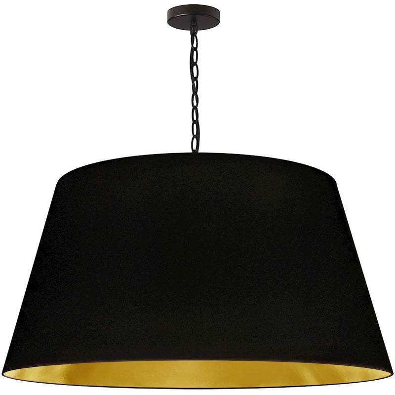 Dainolite Brynn 32in 1-Light Pendant | Transitional Black Metal and Gold Fabric Drum Shade | Living Room & Dining Room | 32 x 32 x | Model BRY-XL-BK-698