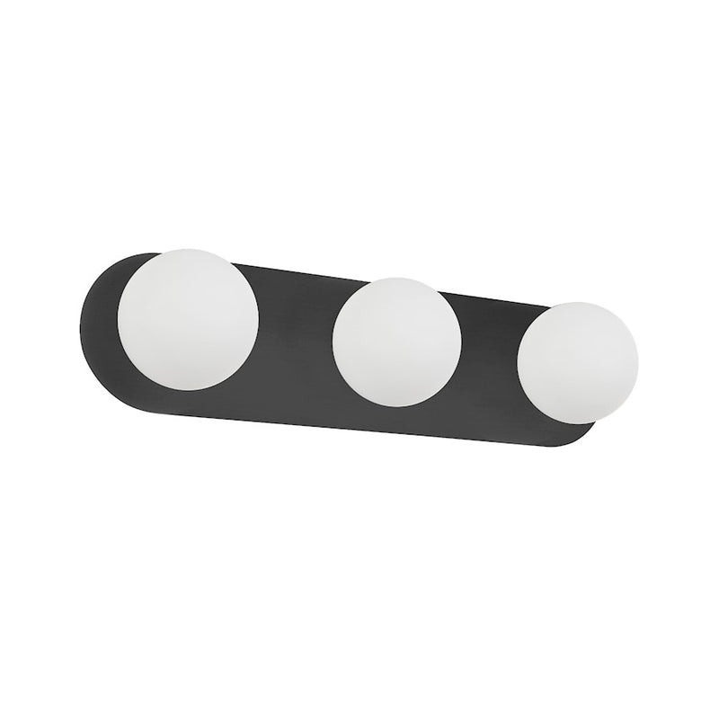Dainolite Burlat 24in 3-Light Vanity Light | Contemporary Matte Black and White Glass | Bathroom Vanity | 24.5 x 6.25 x 6 in | Model BUR-3W-MB-WH