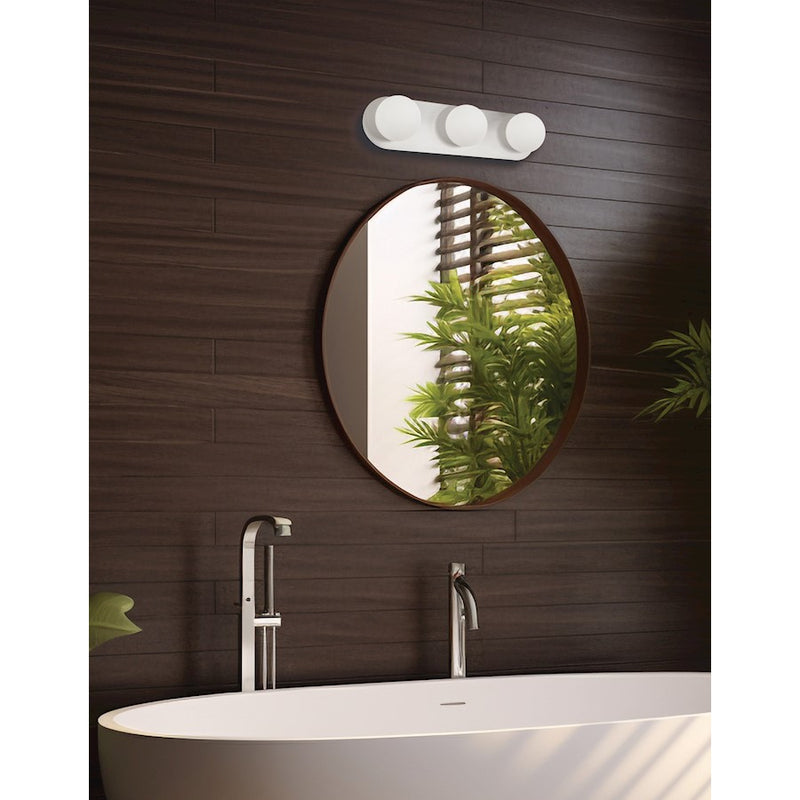 Dainolite Burlat 24in 3-Light Vanity Light | Contemporary Polished Chrome and White Glass | Bathroom Vanity | 24.5 x 6.25 x 6 in | Model BUR-3W-PC-WH