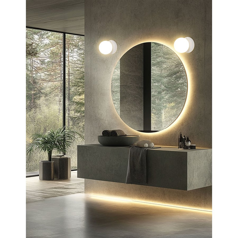 Dainolite Burlat 6in 1-Light Wall Sconce | Contemporary Alabaster and White Glass | Bedroom & Hallway Accent | 6 x 6 x 6 in | Model BUR-51W-MW-ALB
