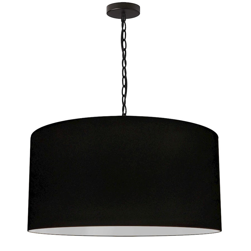 Dainolite Braxton 26in 1-Light Pendant | Transitional Matte Black Fabric Drum Shade | Kitchen Island & Dining Room | 26 x 26 x 13 in | Model BXN-L-BK-797