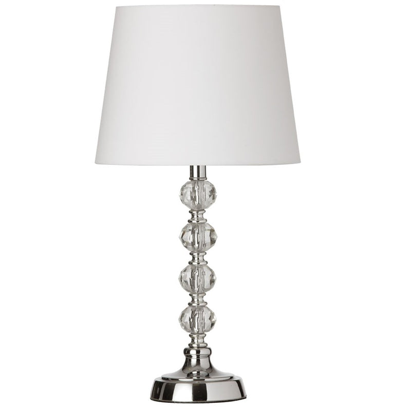 Dainolite C13T-PC 1-Light Crystal Table Lamp | Modern Polished Chrome and White Hardback Shade | Living Room & Bedroom Accent | Model C13T-PC