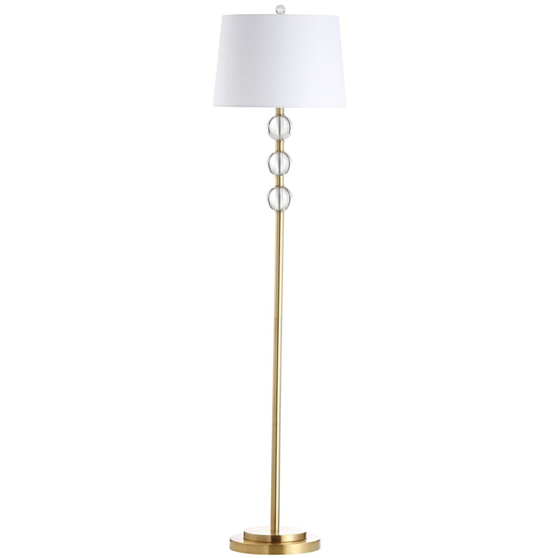 Dainolite Rose C182F-AGB 1-Light Crystal Floor Lamp | Transitional Aged Brass and White Hardback Shade | Living Room & Bedroom | Model C182F-AGB