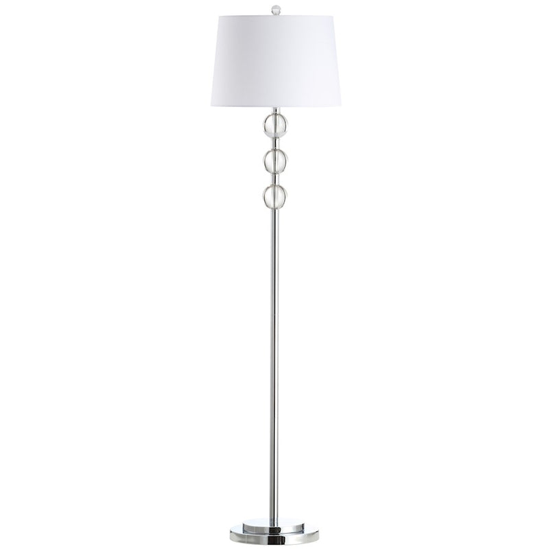 Dainolite Rose 1-Light Crystal Floor Lamp | Transitional Polished Chrome and White Hardback Shade | Living Room & Bedroom Reading Light | Model C182F-PC