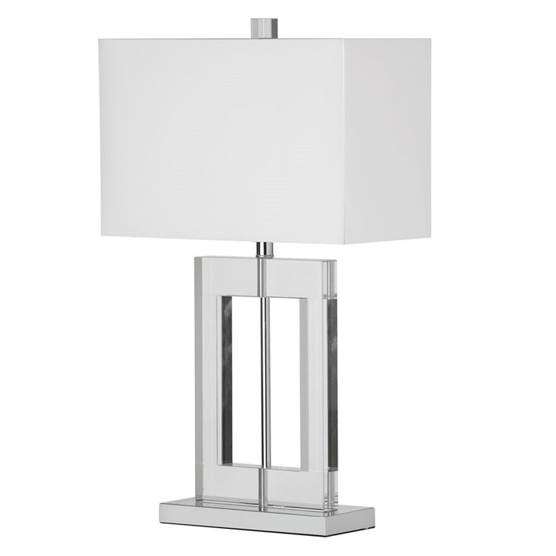 Dainolite C52T-PC 1-Light Crystal Table Lamp | Modern Polished Chrome Steel and Optical Crystal with White Rectangular Shade | Living Room | Model C52T-PC