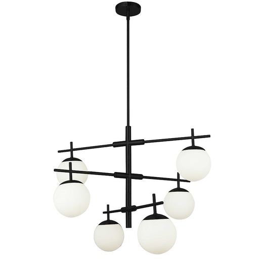 Dainolite Caelia 30in 6-Light Chandelier | Contemporary Matte Black and White Opal Glass | Dining Room & Kitchen | Model CAE-306C-MB