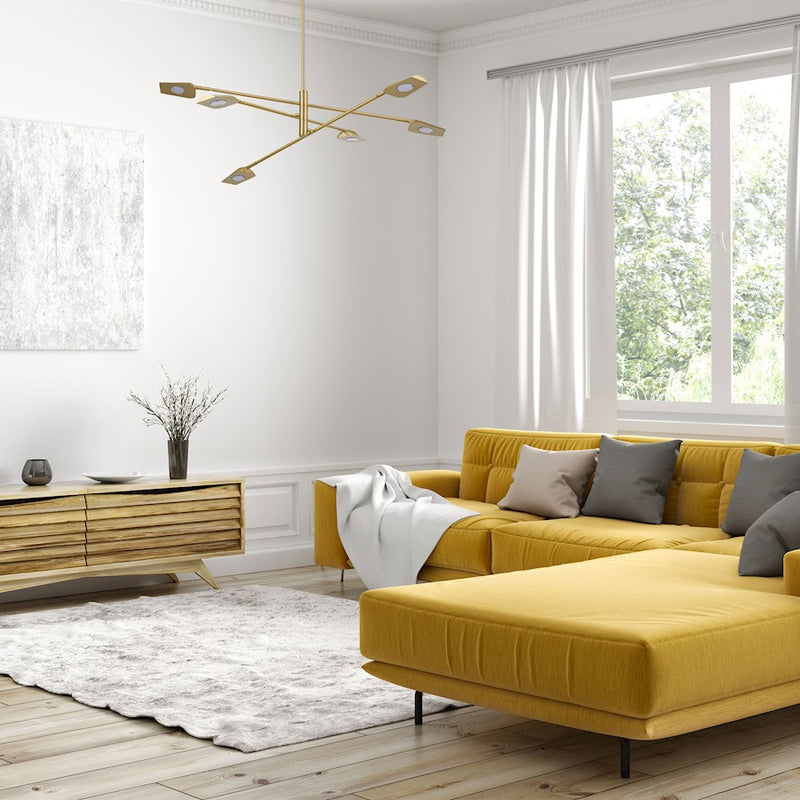 Dainolite Cari 40in 6-Light Chandelier | Modern Aged Brass and White Acrylic | Dining Room & Foyer | 40 x 40 x 9 in | Model CAR-4030LEDC-AGB