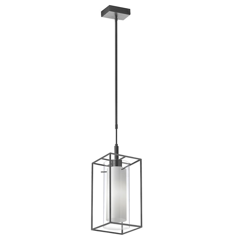 Dainolite Cubo 6in 1-Light Pendant | Modern Matte Black Metal and Clear & Frosted Glass | Kitchen Island & Dining Room | 6 x 6 x 12.5 in | Model CBE-61P-MB