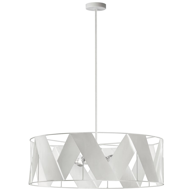 Dainolite Cardano 30in 4-Light Chandelier | Transitional White Metal and White Ribbon Drum Shade | Living Room & Dining Room | 30 | Model CDO1-304C-MW-WH