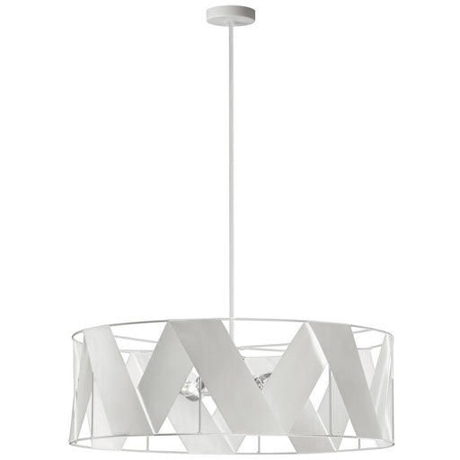 Dainolite Cardano 30in 4-Light Chandelier | Transitional White Metal and White Ribbon Drum Shade | Living Room & Dining Room | 30 | Model CDO1-304C-MW-WH
