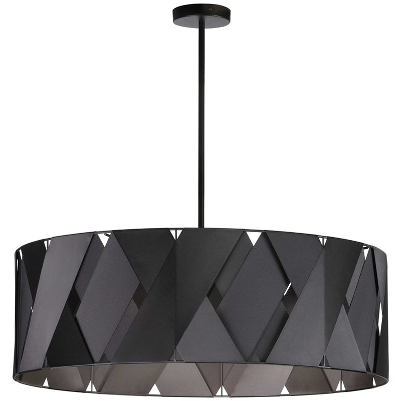 Dainolite Cardano 30in 4-Light Chandelier | Transitional Black Metal and Black Ribbon | Dining Room & Living Room | Model CDO2-304C-MB-BK