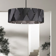 Dainolite Cardano 30in 4-Light Chandelier | Transitional Black Metal and Black Ribbon | Dining Room & Living Room | Model CDO2-304C-MB-BK