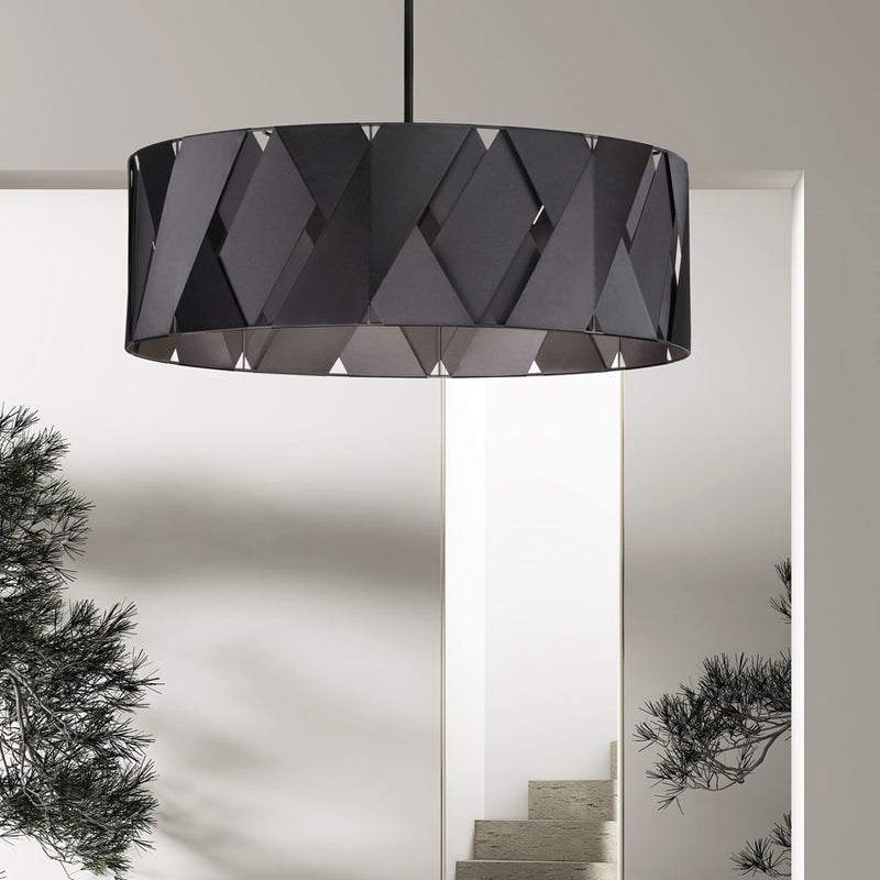Dainolite Cardano 30in 4-Light Chandelier | Transitional Black Metal and Black Ribbon | Dining Room & Living Room | Model CDO2-304C-MB-BK