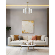 Dainolite Cleta 24in 6-Light Chandelier | Contemporary Aged Brass and White Glass | Kitchen Island & Dining Room | Model CEA-246C-AGB