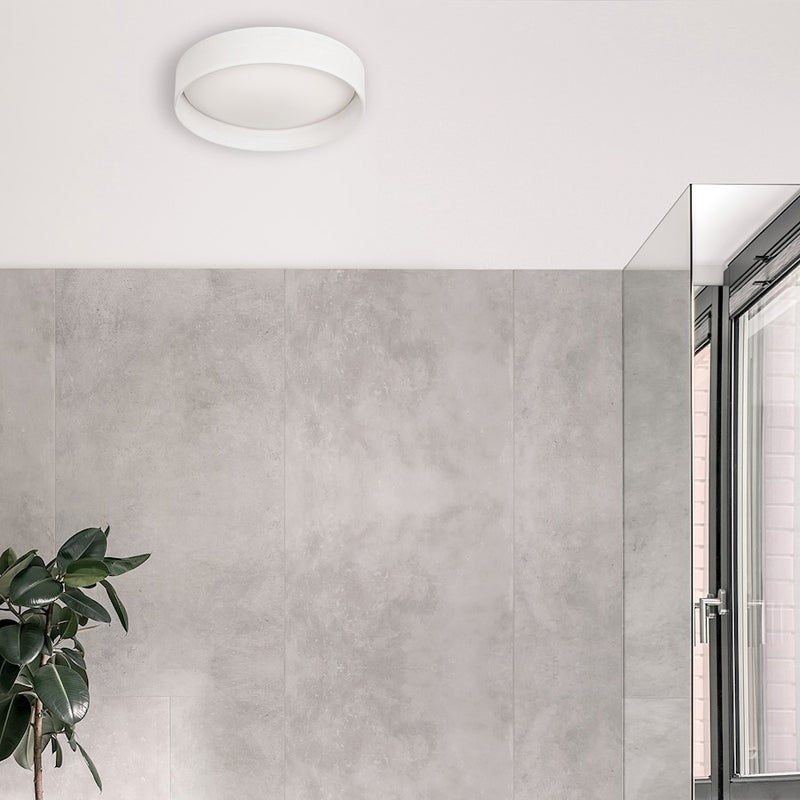 Dainolite CFLD-1114-198F 11in 1-Light LED Flush Mount | Contemporary Eggshell Fabric and Satin Chrome Steel | Bedroom | Model CFLD-1114-198F