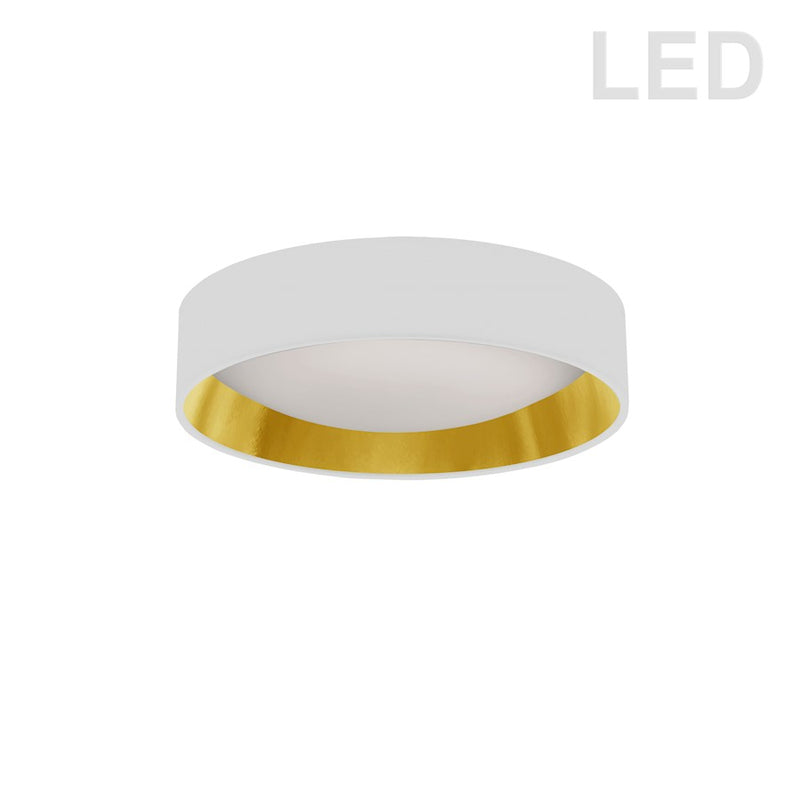 Dainolite 11in 1-Light Flush Mount | Modern Fabric Drum Shade in White/Gold with Polished Chrome | Bedroom & Hallway Ceiling Light | Model CFLD-1114-692