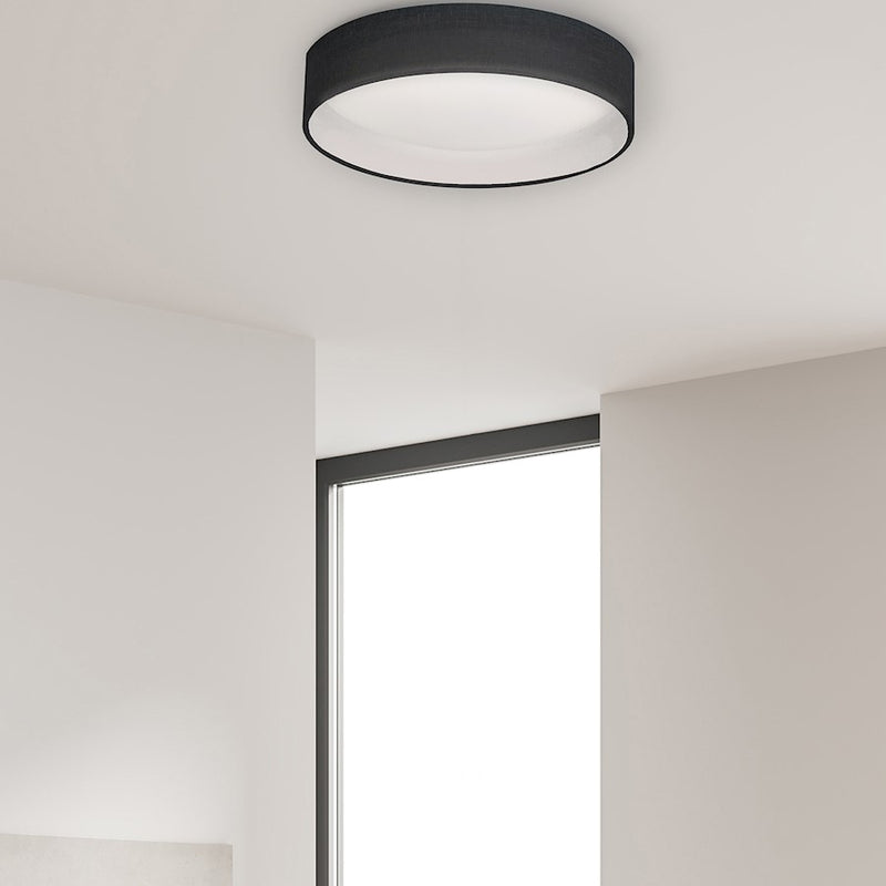 Dainolite CFLD-1522 15in 1-Light Flush Mount | Black Fabric and Satin Chrome Steel | Bedroom & Hallway | 15 x 15 x 3 in | Model CFLD-1522-797