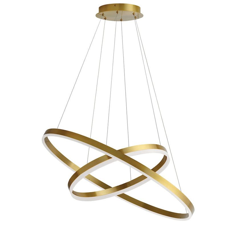 Dainolite Circulo 29in 2-Light Chandelier | Modern Aged Brass and White Acrylic | Dining Room & Kitchen | 29 x 29 x 14 in | Model CIR-1497C-AGB