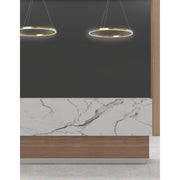 Dainolite Circulo 24in 1-Light Color-Changing LED Chandelier | Modern Aged Brass and White Acrylic | Dining Room & Foyer | Model CIR-2434C-5CCT-AGB