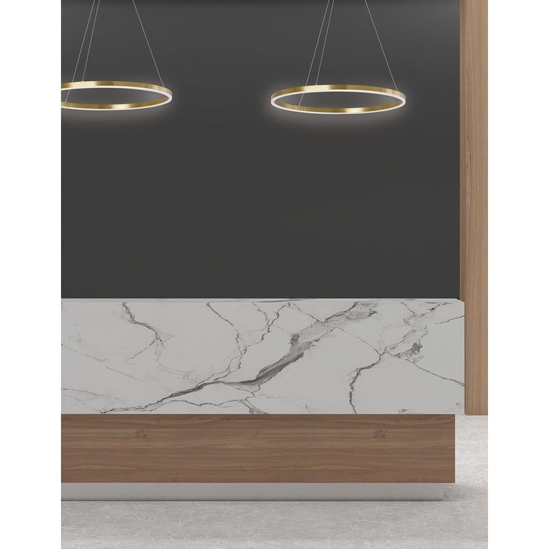 Dainolite Circulo 24in 1-Light Color-Changing LED Chandelier | Modern Aged Brass and White Acrylic | Dining Room & Foyer | Model CIR-2434C-5CCT-AGB