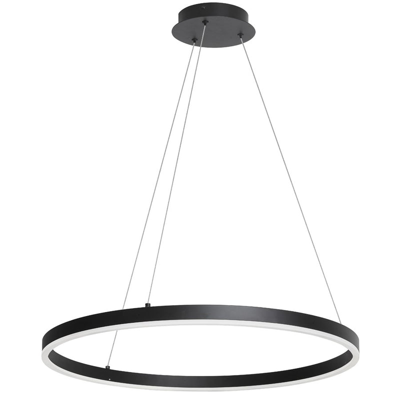 Dainolite Circulo 24in 1-Light Color-Changing LED Chandelier | Modern Matte Black and White Acrylic | Dining Room & Foyer | Model CIR-2434C-5CCT-MB