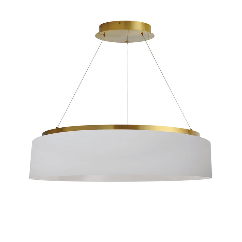 Dainolite Circulo 26in 1-Light Chandelier | Modern White Fabric and Aged Brass Metal | Dining Room & Kitchen | Model CIR-2634C-AGB-790