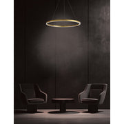 Dainolite Circulo 32in 1-Light Chandelier | Modern Aged Brass Metal and White Acrylic | Dining Room & Foyer | Model CIR-3263C-5CCT-AGB
