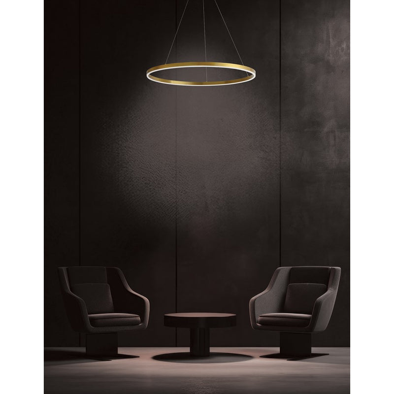 Dainolite Circulo 32in 1-Light Chandelier | Modern Aged Brass Metal and White Acrylic | Dining Room & Foyer | Model CIR-3263C-5CCT-AGB