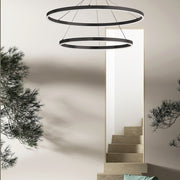 Dainolite Circulo 32in 3-Light Chandelier | Modern Matte Black and White Acrylic | Kitchen Island & Dining Room | 32 x 32 x 2 in | Model CIR-3397C-MB