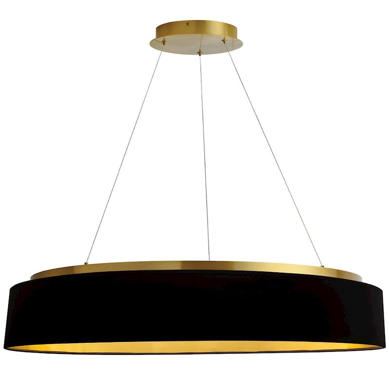 Dainolite Circulo 34in 1-Light Chandelier | Modern Black Fabric and Aged Brass Metal | Dining Room & Foyer | 34 x 34 x 6 in | Model CIR-3463C-AGB-698