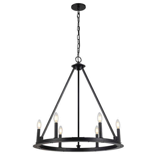 Dainolite Colby 26in 6-Light Chandelier | Transitional Matte Black Metal | Dining Room & Kitchen | 26 x 26 x 30.5 in | Model CLB-266C-MB