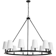 Dainolite Colby 52in 12-Light Chandelier | Transitional Matte Black and White Fabric Shades | Dining Room & Kitchen | Model CLB-5212C-MB-790