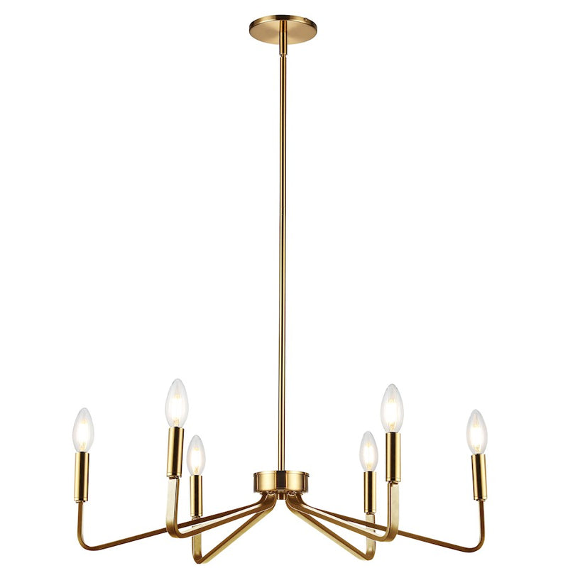 Dainolite Clayton 26in 6-Light Chandelier | Contemporary Aged Brass Metal | Dining Room & Kitchen | 26 x 26 x 6 in | Model CLN-266C-AGB