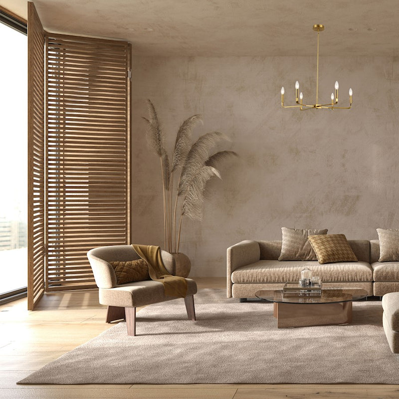 Dainolite Colette 24in 6-Light Chandelier | Aged Brass Metal | Kitchen, Dining Room & Foyer | 24 x 24 x 5 in | Model CLT-246-AGB