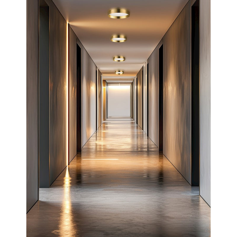 Dainolite Carmen 15in 1-Light Flush Mount | Modern Aged Brass and White Acrylic | Bedroom & Hallway | 15 x 15 x 3 in | Model CMN-1522LEDFH-AGB