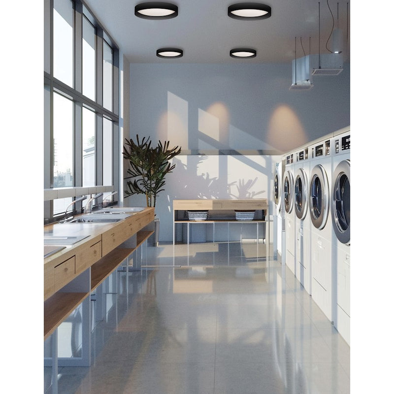 Dainolite Carmen 15in 1-Light Flush Mount | Modern Matte Black and White Acrylic | Bedroom & Hallway | 15 x 15 x 3 in | Model CMN-1522LEDFH-MB