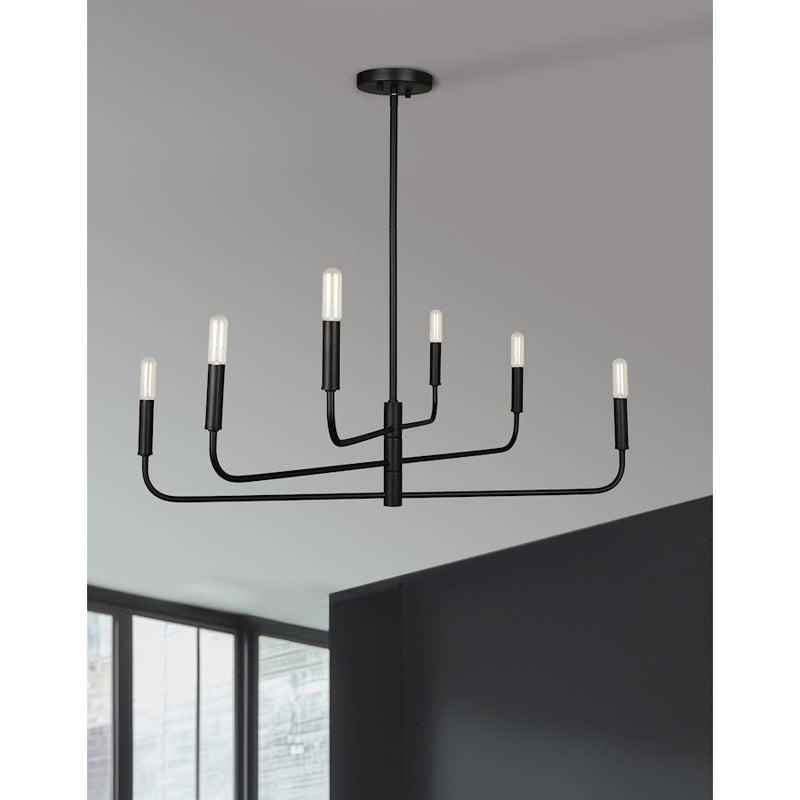 Dainolite Catalina 32in 6-Light Chandelier | Transitional Matte Black Empire Shade | Dining Room & Foyer | 32 x 32 x 13 in | Model CNA-326C-MB