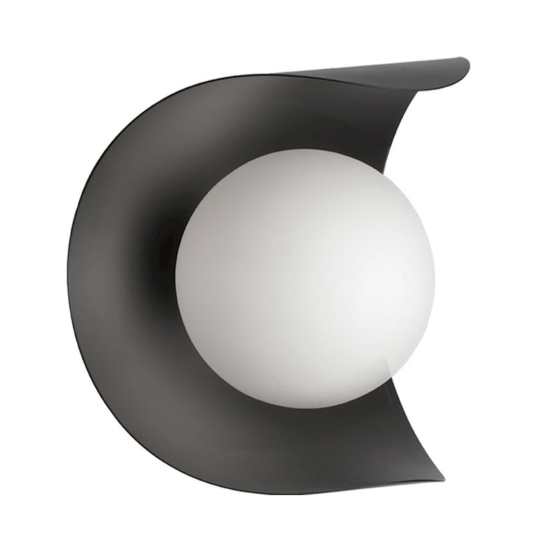Dainolite Crescent 6in 1-Light Wall Sconce | Contemporary Matte Black and White Glass | Bathroom & Hallway Accent | 6 x 6 x 6 in | Model CRT-61W-MB