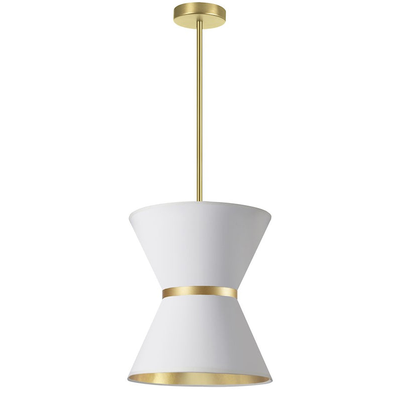 Dainolite Caterine 12in 1-Light Pendant | Transitional White and Gold Fabric and Aged Brass | Kitchen Island & Dining Room | Model CTN-121P-AGB-692