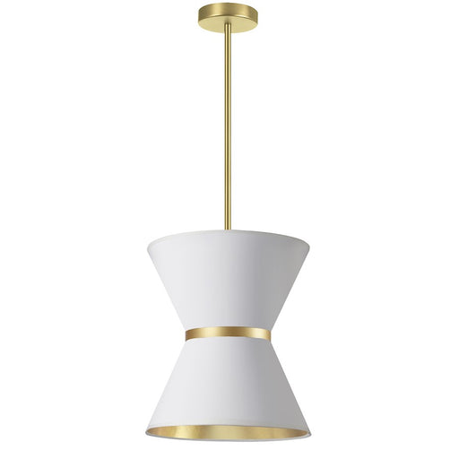 Dainolite Caterine 12in 1-Light Pendant | Transitional White and Gold Fabric and Aged Brass | Kitchen Island & Dining Room | Model CTN-121P-AGB-692