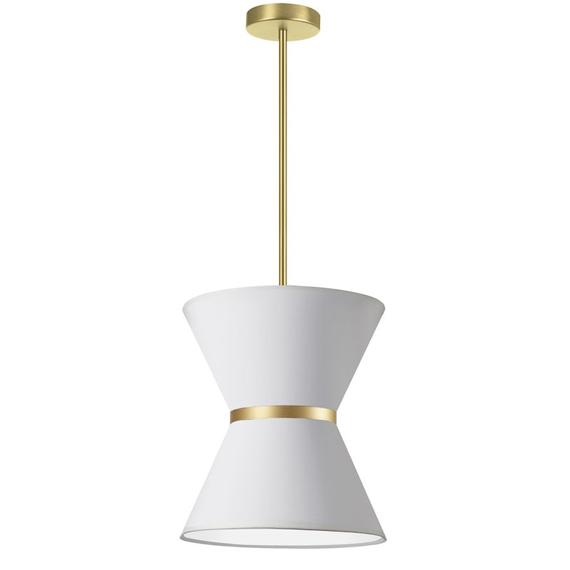 Dainolite Caterine 12in 1-Light Pendant | Transitional Aged Brass and White Fabric | Kitchen Island & Dining Room | Model CTN-121P-AGB-790