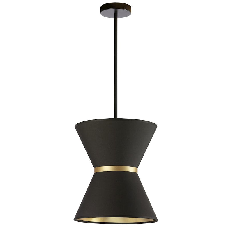 Dainolite Caterine 12in 1-Light Pendant | Transitional Matte Black and Gold Fabric | Kitchen Island & Dining Room | Model CTN-121P-MB-698