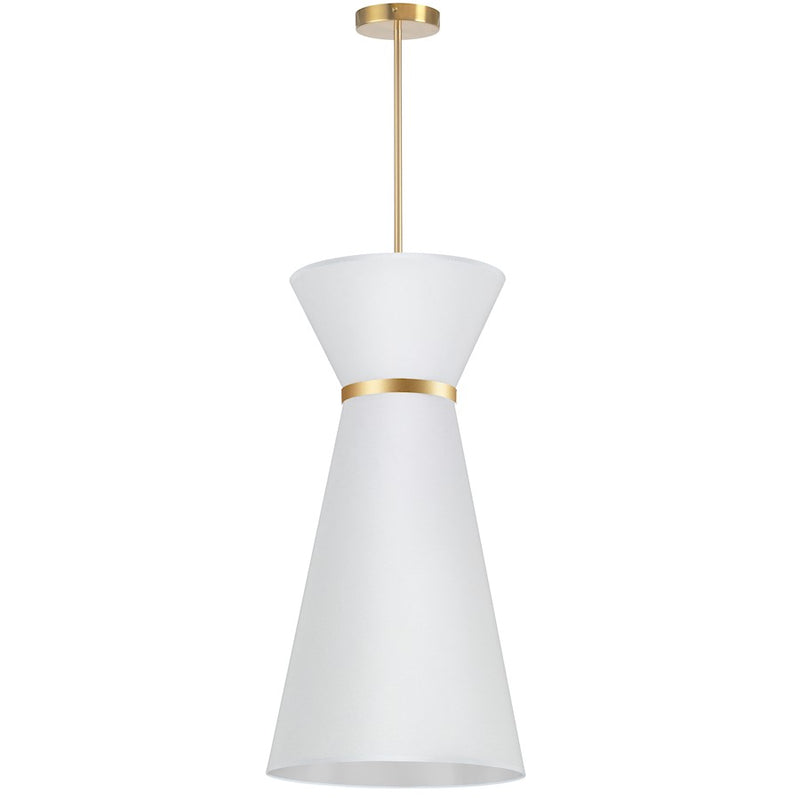 Dainolite Caterine 14in 1-Light Pendant | Transitional Aged Brass and White Fabric | Kitchen Island & Dining Room | Model CTN-141P-AGB-790