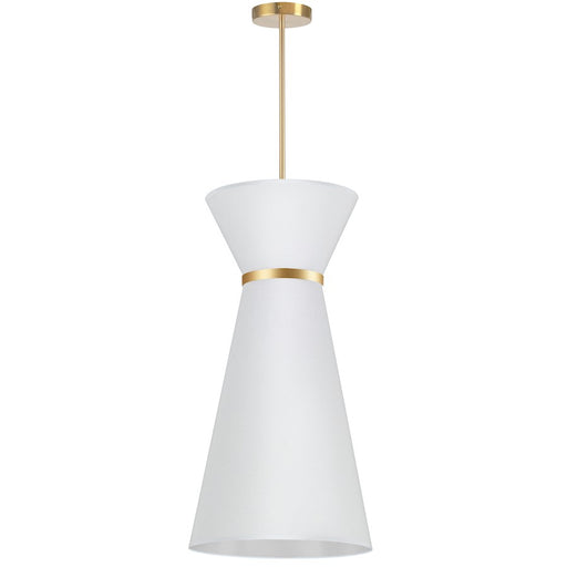 Dainolite Caterine 14in 1-Light Pendant | Transitional Aged Brass and White Fabric | Kitchen Island & Dining Room | Model CTN-141P-AGB-790